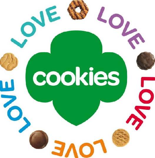 Colorful Girl Scout cookie graphic with the word love